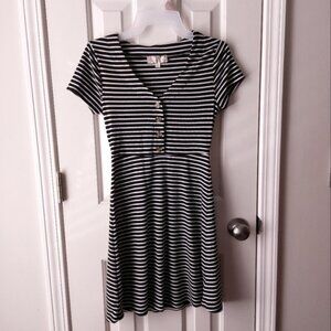 Pink Rose - Black & White Striped Mini Dress